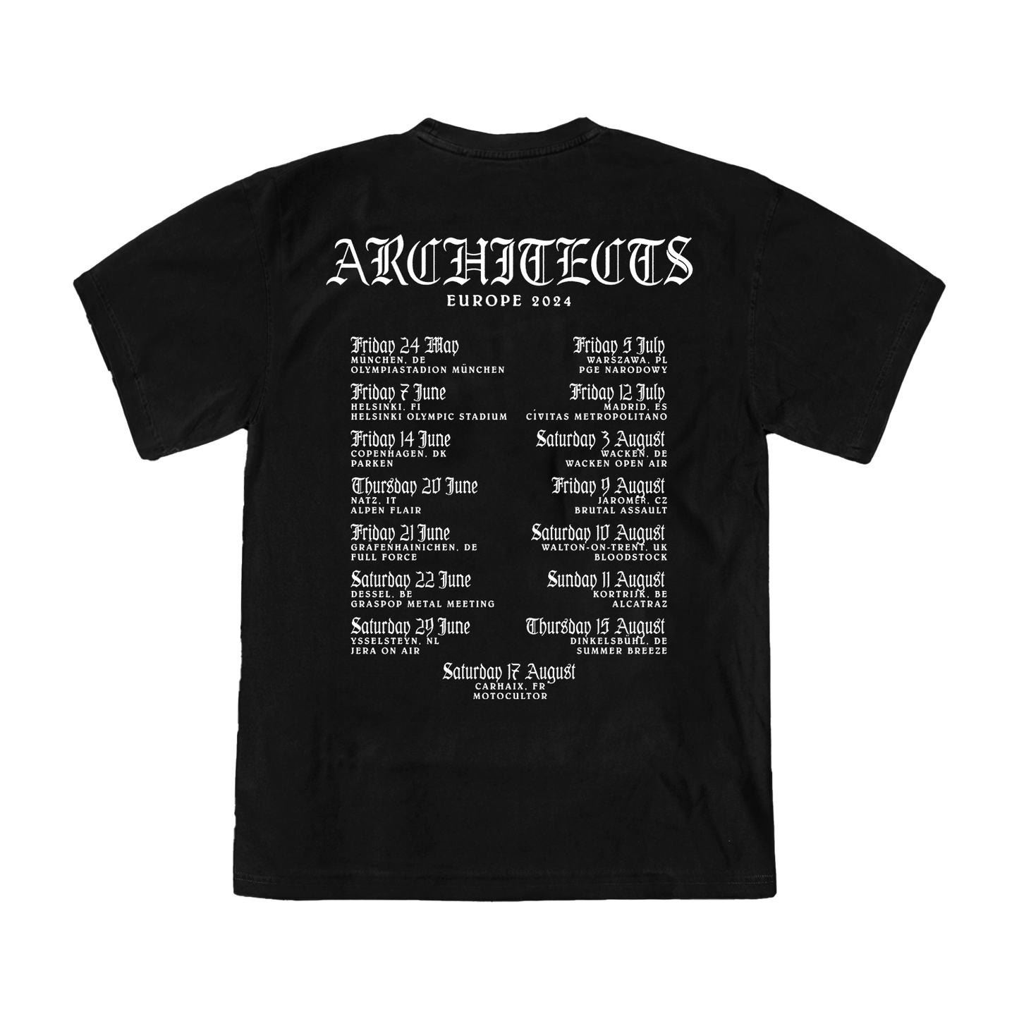 Architects - Flaming 'A' - UK EU 2024 Tour Black T-Shirt