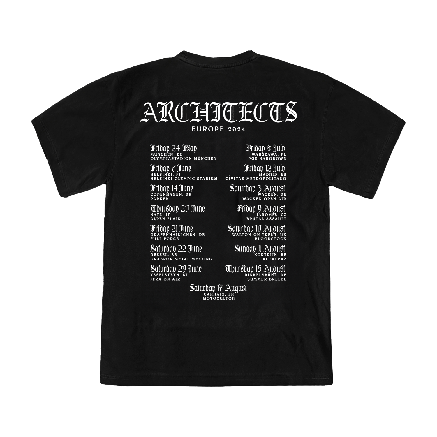 Architects - Flaming 'A' - UK EU 2024 Tour Black T-Shirt